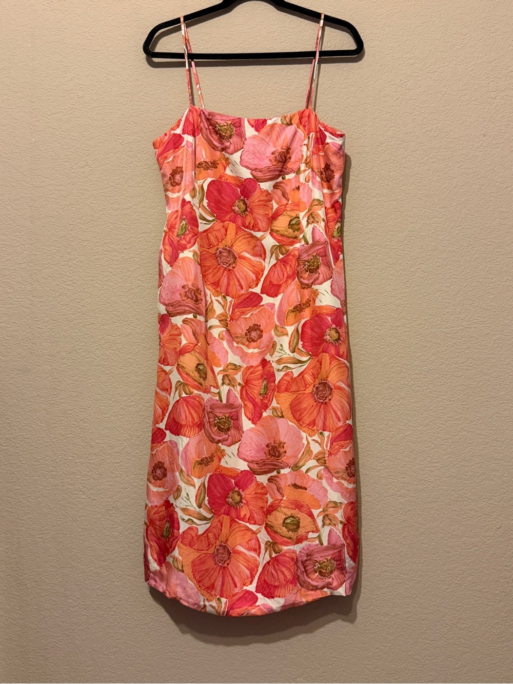 Ann Taylor Vintage 100% Silk Fitted Floral Coral Pink‎ Dress lined Size 12 Midi